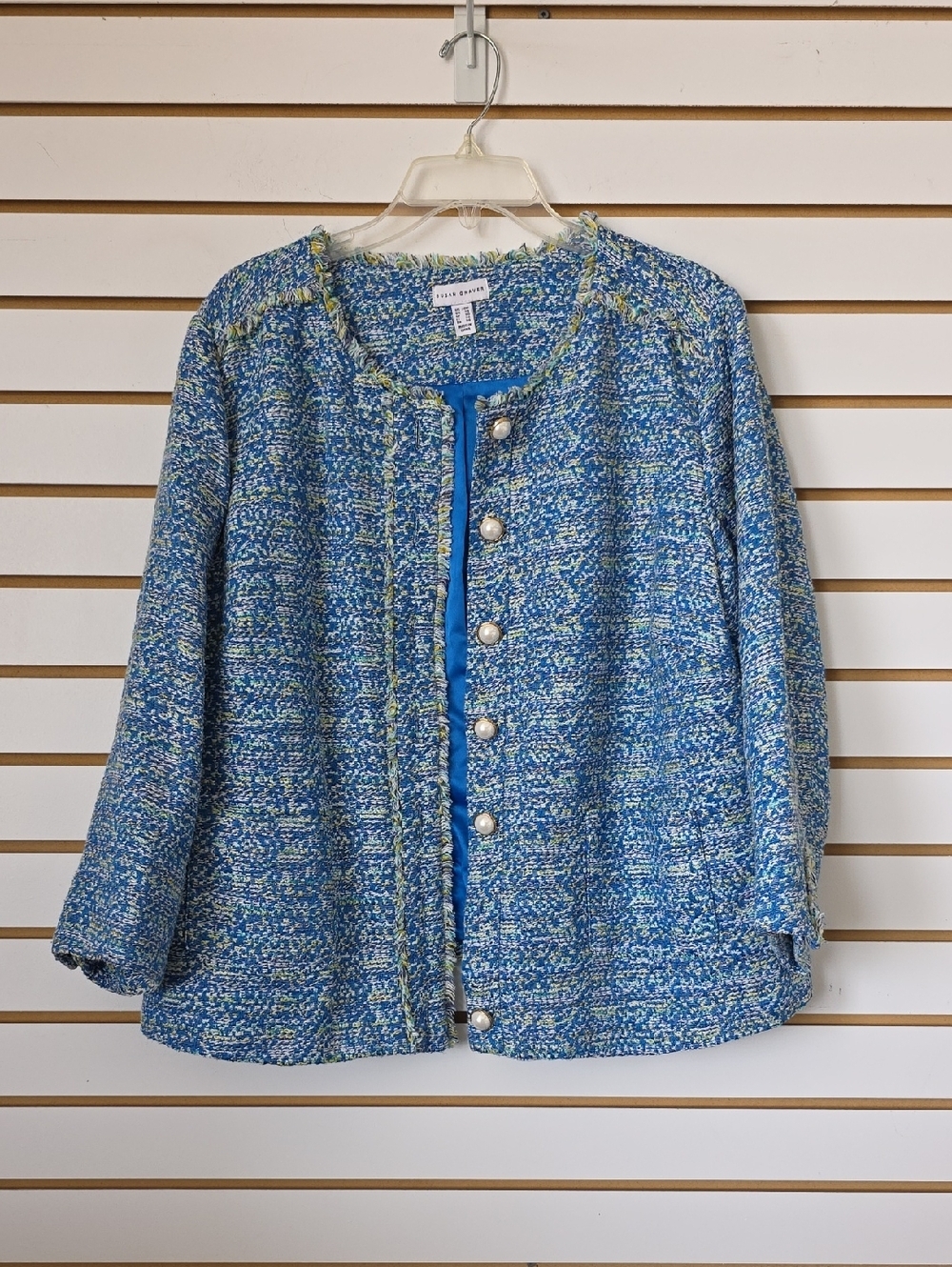 Susan Graver Blue Tweed Pearl-Button Jacket